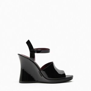 Zara Black Patent Wedge Sandals with Ankle Strap